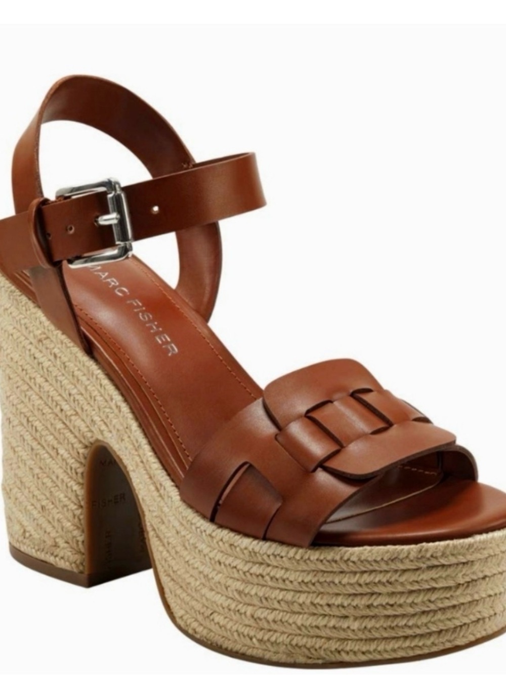 Summer Chic Marc Fisher Tan Leather Woven Platform Sandal